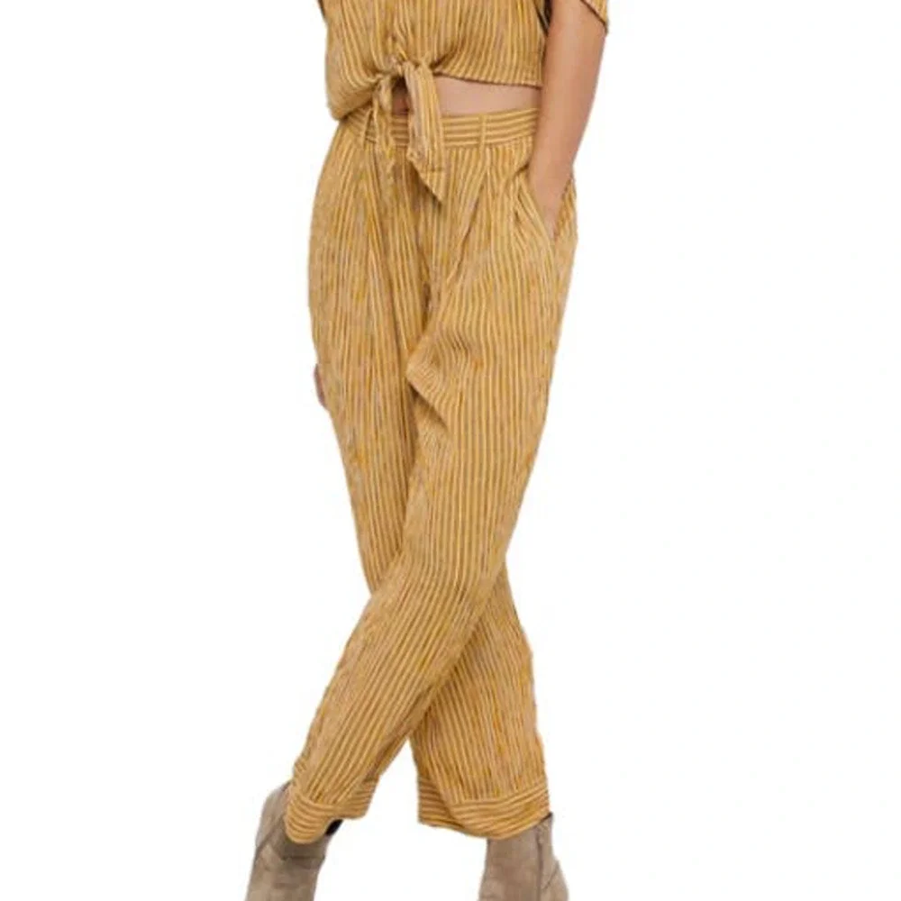 BAND OF GYPSIES GOLDEN YELLOW, WHITE & BROWN STRIPED CROPPED PANTS SMALL - Picture 1 of 5